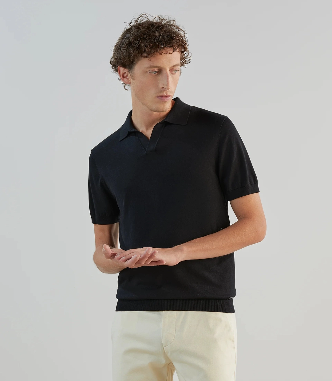 IZAC - Polo col ouvert en maille noir