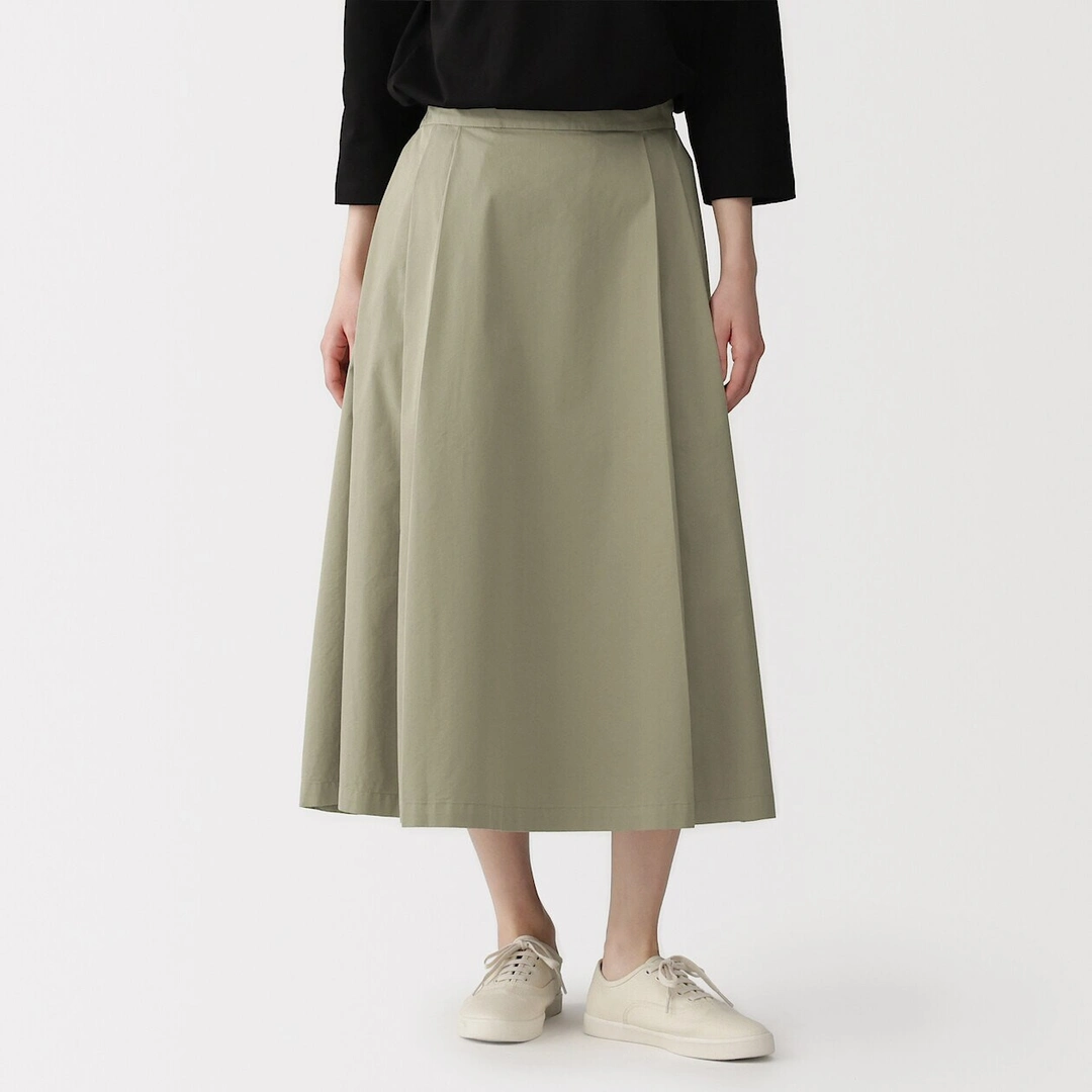 Jupe midi plissée et évasée en sergé de coton mélangé pour femme