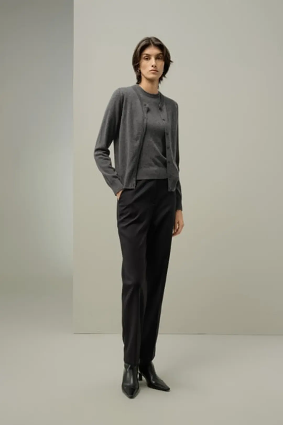 LILYSILK Cardigan Cachemire Femme Gris Moyen L | Doux & Respirant | Col Ras du Cou | Boutons Nacre
