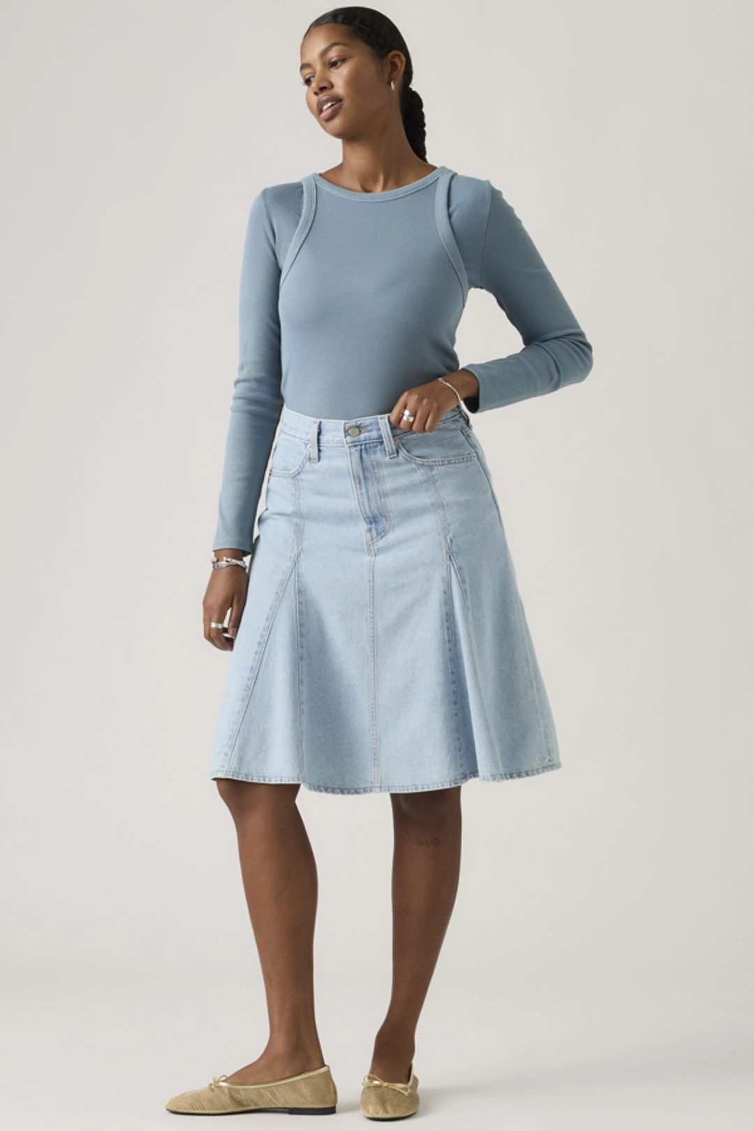 Levi's Jupe Longueur Genou Godet - Femme - Bleu / Pof Course Stone - 32
