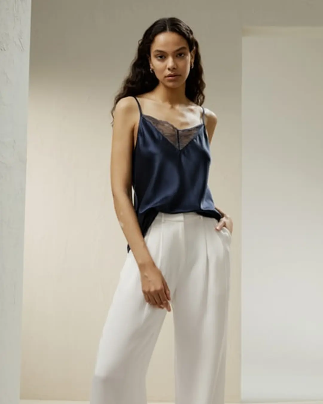 LILYSILK Caraco 2 en 1 Femme en Soie Charmeuse et Dentelle | Chameau Profond S