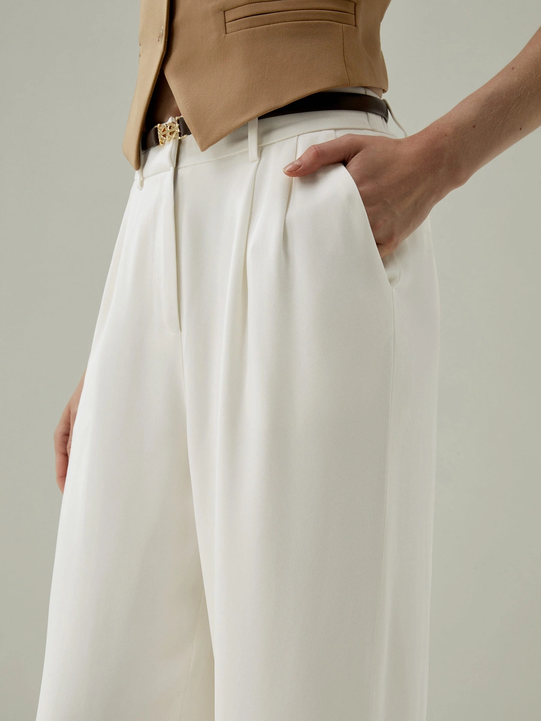 LILYSILK Pantalon Large Soie Pas Facile De Se Froisser 100% Soie De Mûrier Les Essentiels De La Garde-Robe Blanc Naturel Petite 42