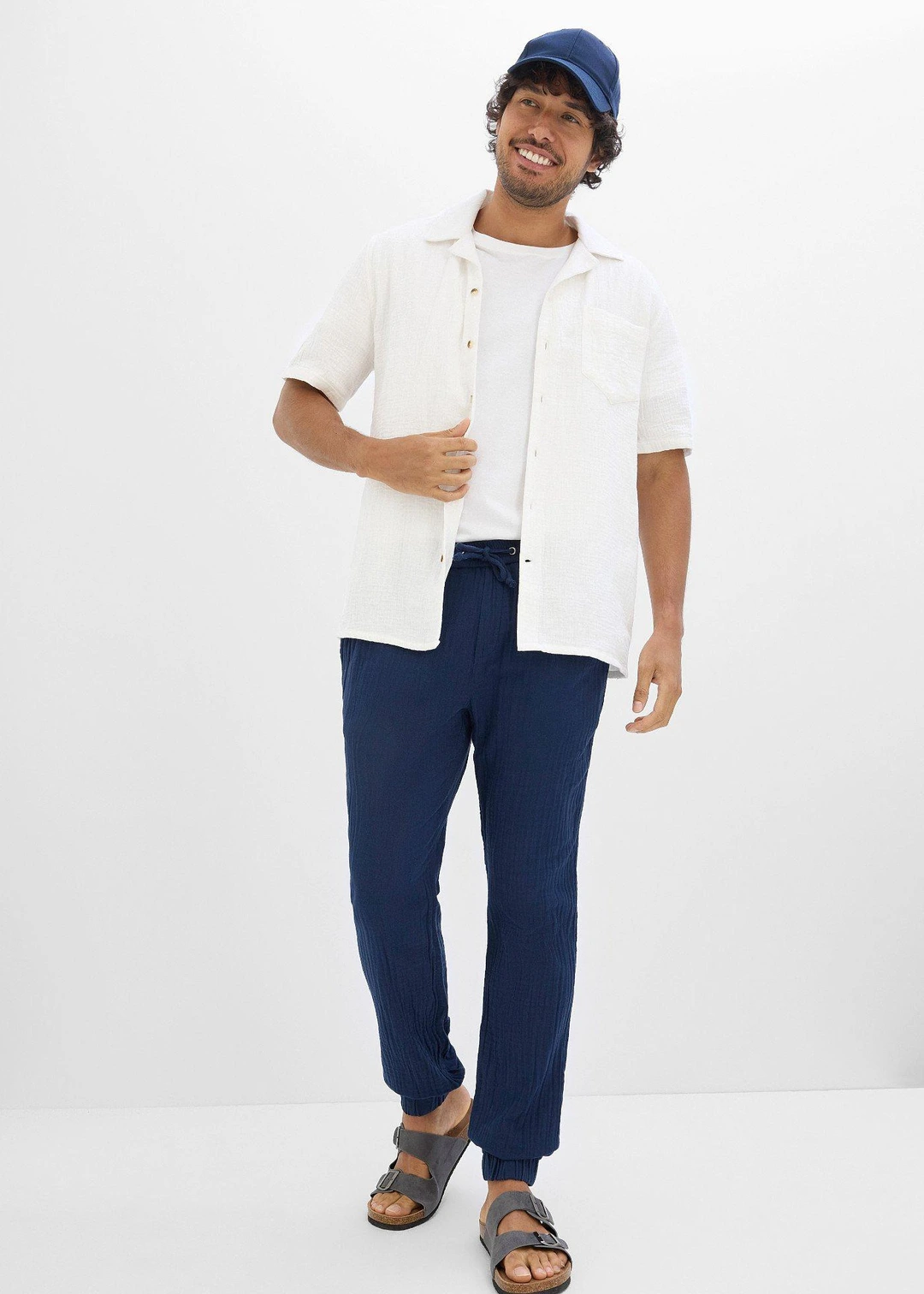Pantalon jogger regular en gaze de coton, fuselé - 2