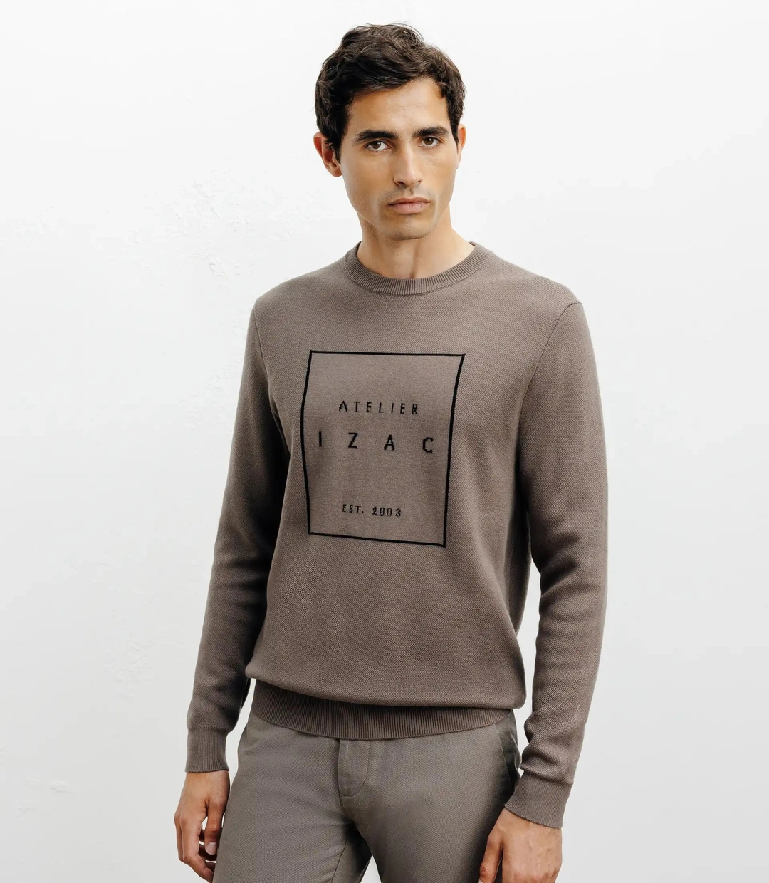 IZAC - Pull col rond fantaisie chatain