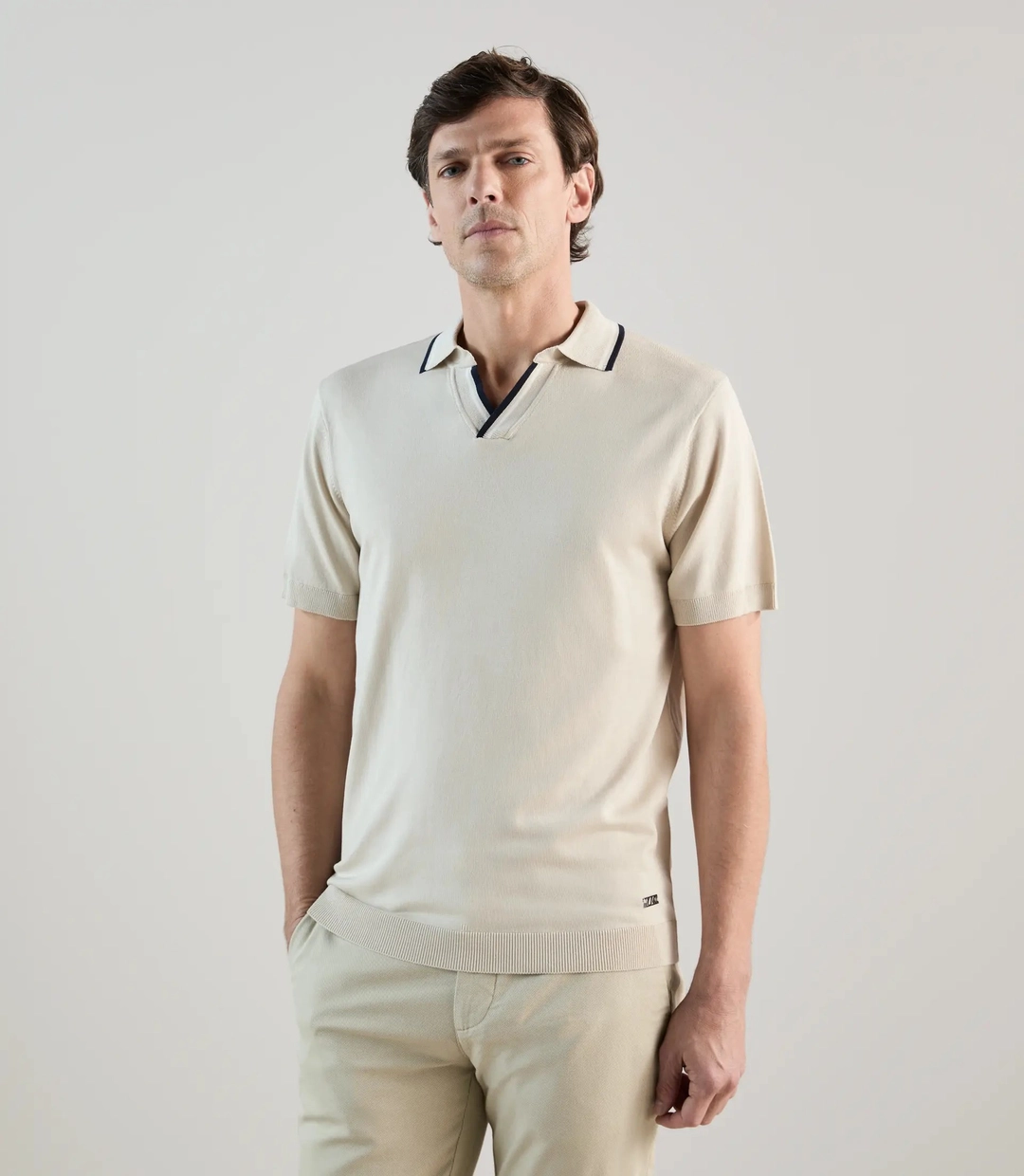 IZAC - Polo col ouvert en maille beige
