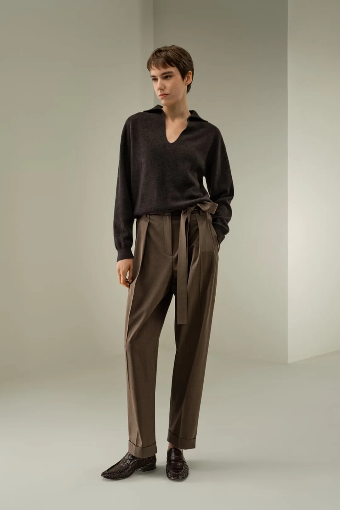 LILYSILK Polo Côtelé Cachemire Femme Tonnerre M - Doux, Léger, Respirant, Col V