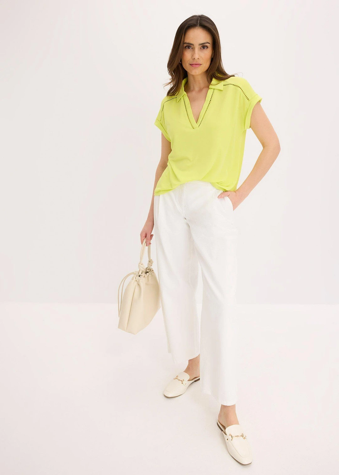 Polo en maille piquée de viscose avec empiècement en dentelle - 2