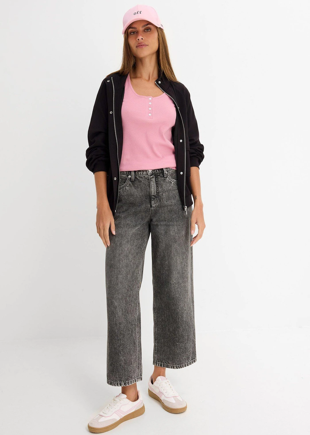 Jean large et droit, taille mi-haute, cropped
