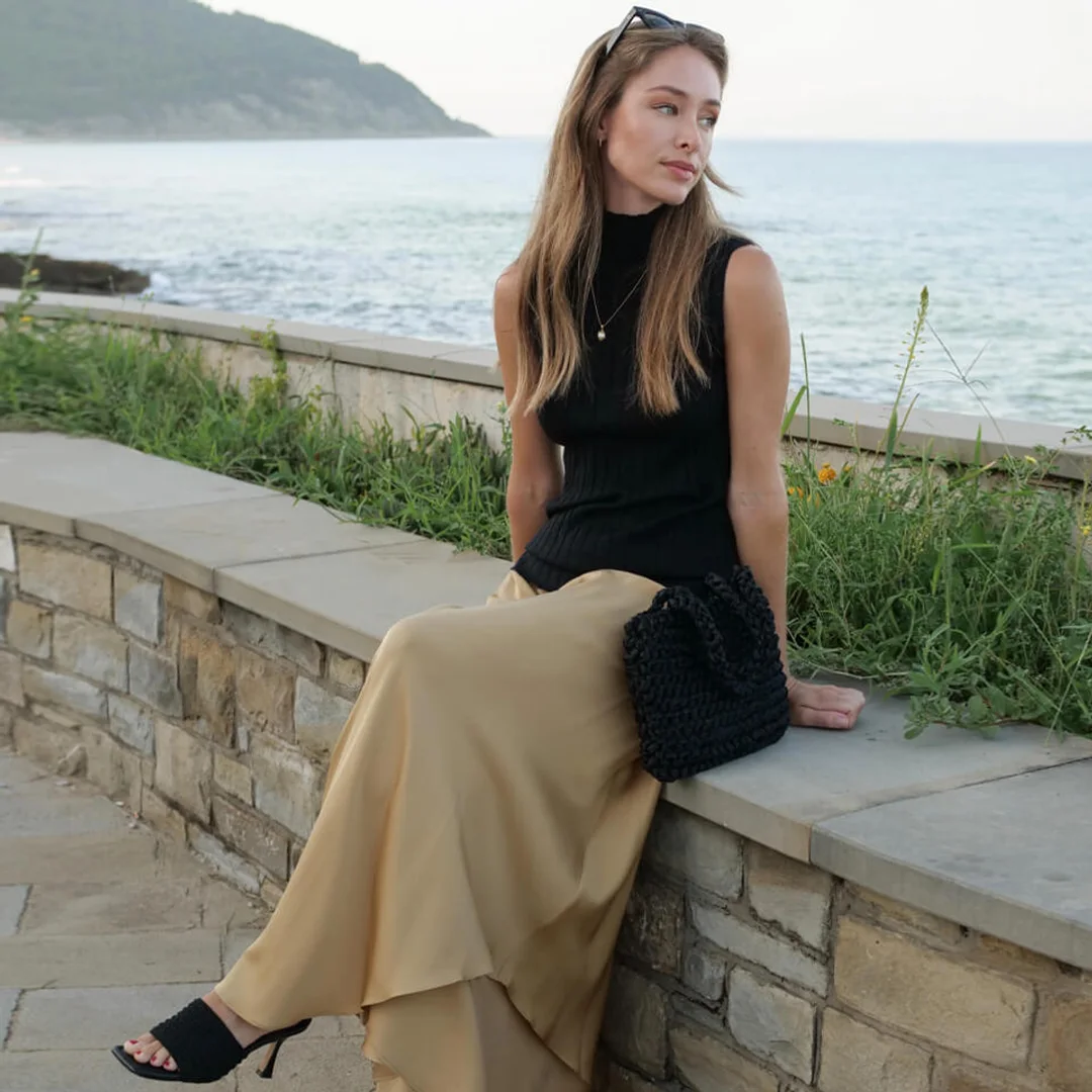 LILYSILK Top Femme Noir Sans Manches, Col Haut Soie Et Cachemire Doux Pour La Peau Et Respirant M