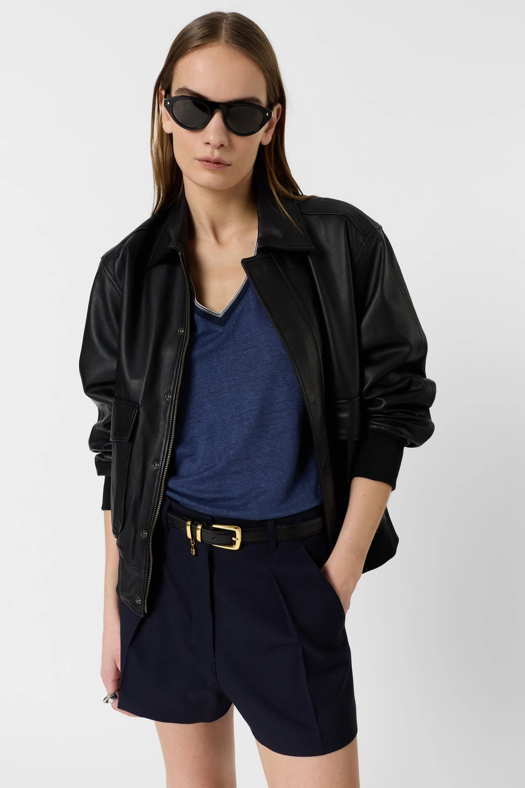 T-shirt V en lin à lurex - MIRANA - Marron - 2