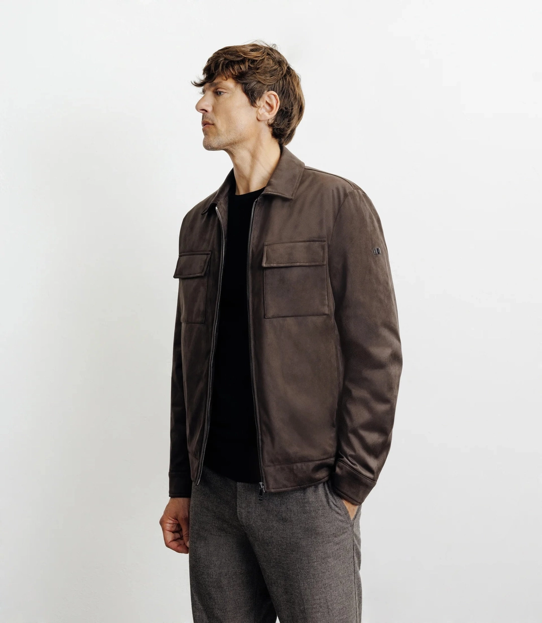IZAC - Blouson col chemise marron