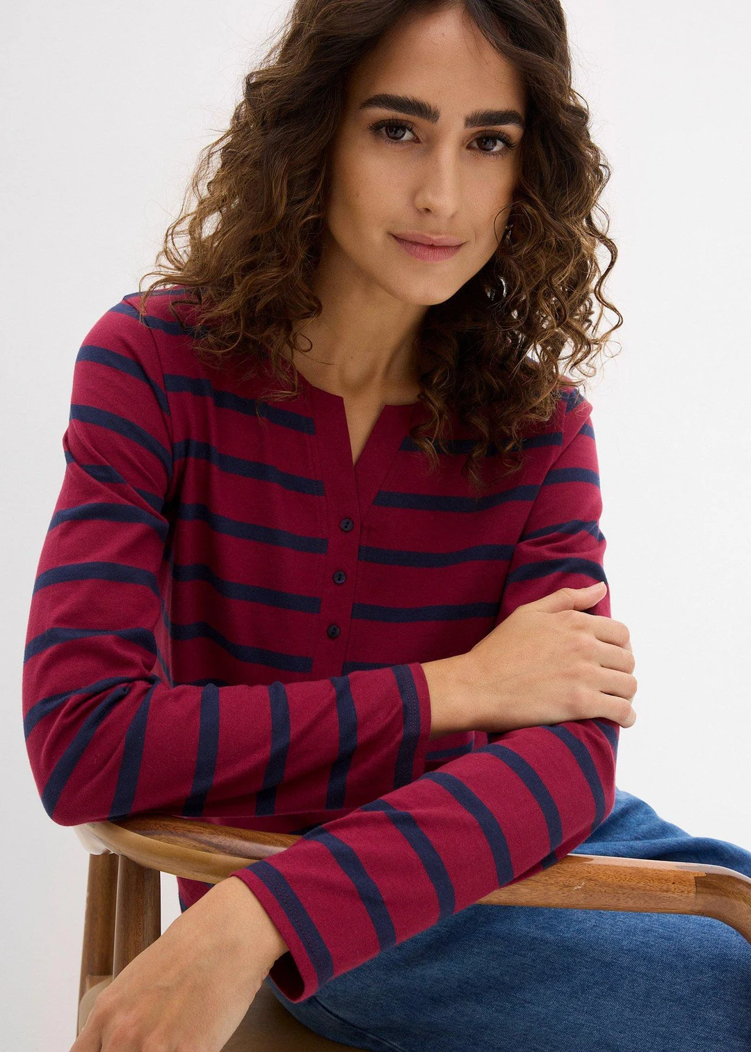 T-shirt col Henley, 100% coton