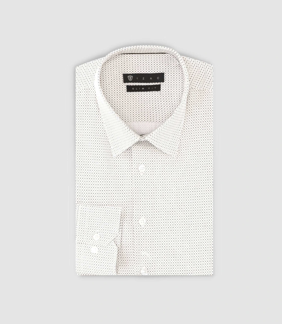 IZAC - Chemise slim imprimée micro motifs blanc et camel PERLE