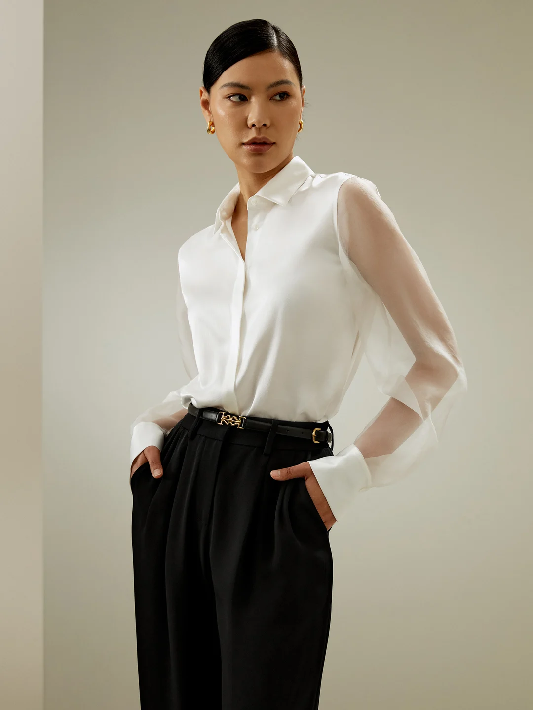 LILYSILK Chemisiers En Soie Noir Manches Transparentes Impeccables Soie De Mûrier Élégance Intemporelle Et Style Sophistiqué L - 2