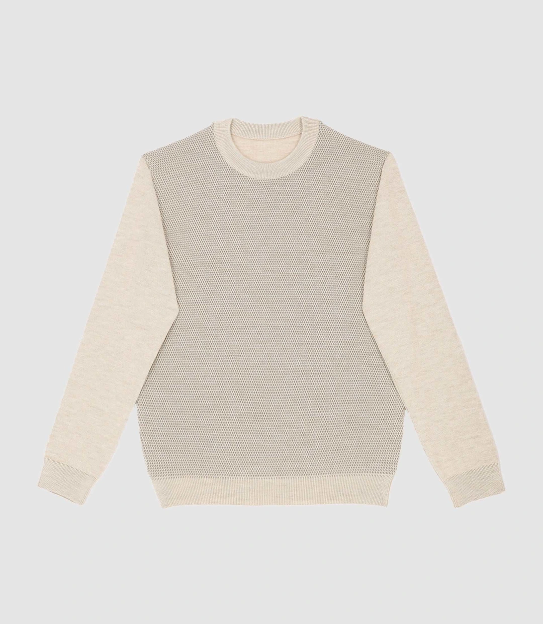 IZAC - Pull col rond en laine mérinos beige BORIS