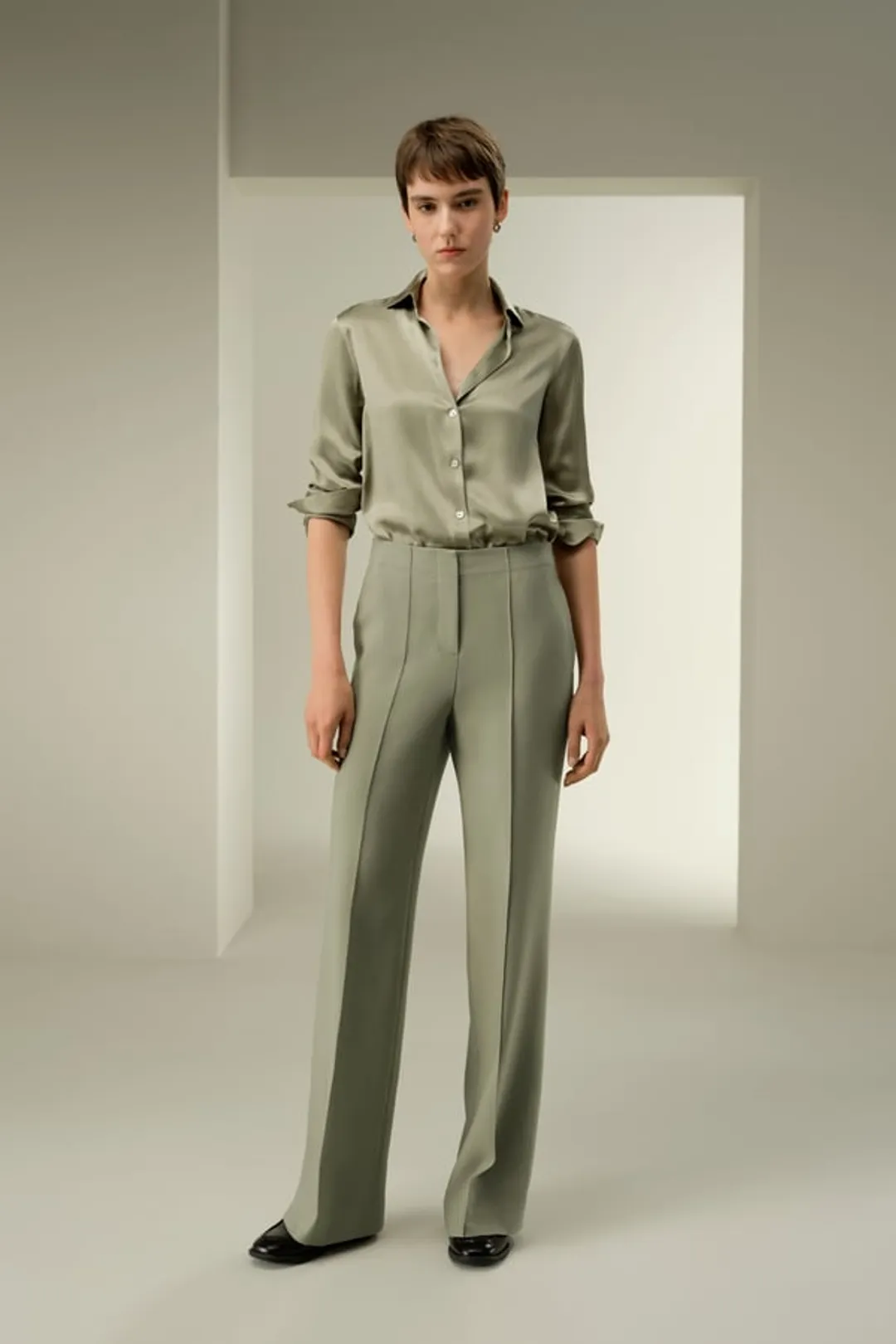 LILYSILK Pantalon Évasé Femme Sergé Soie-Laine Fluide Elégant Pinot Noir 38