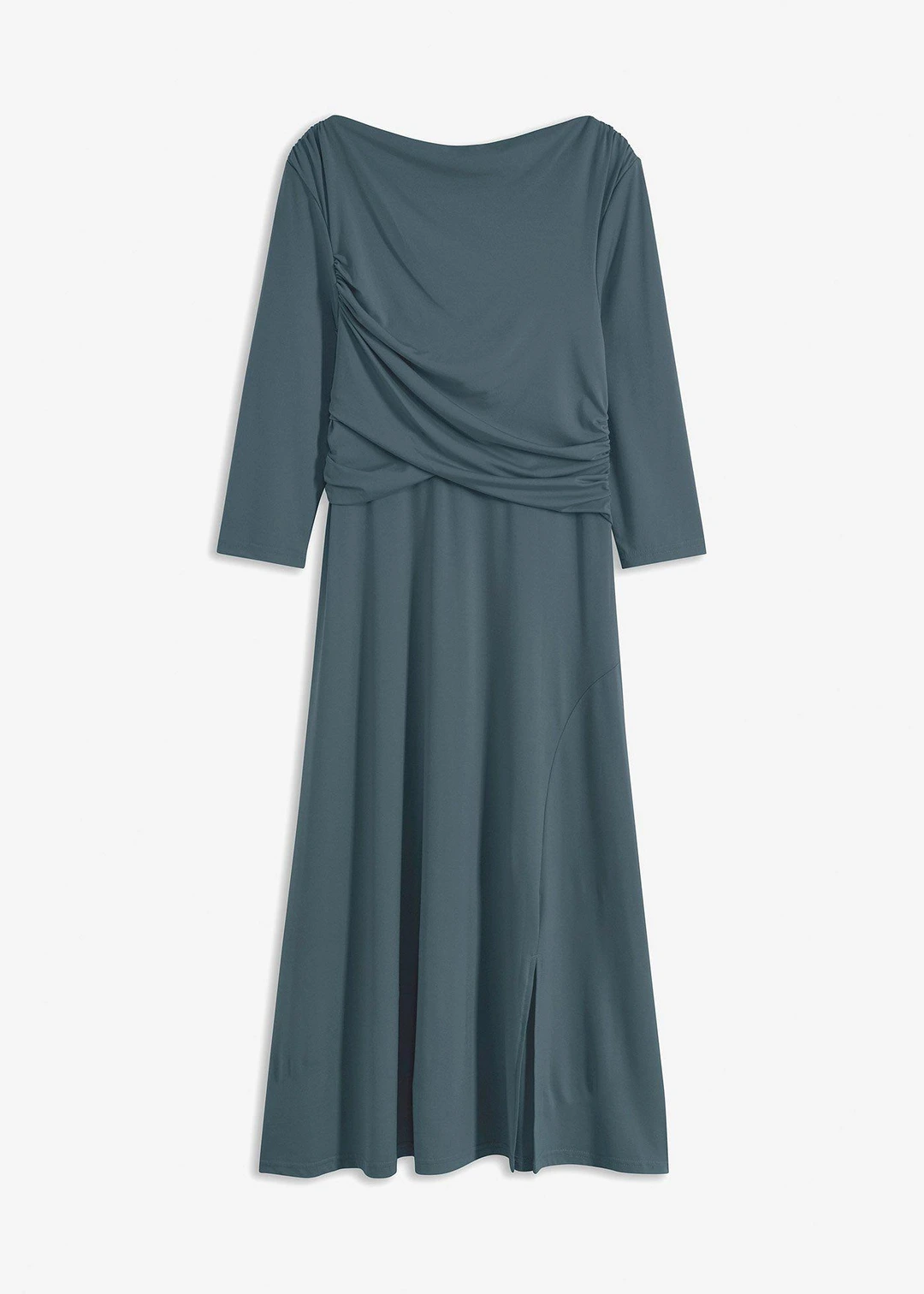 Robe midi drapée à manches 3/4