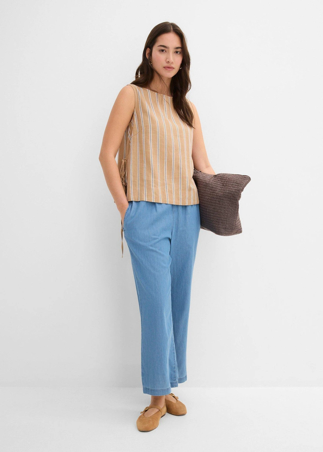Jean large, taille haute, cropped - 2