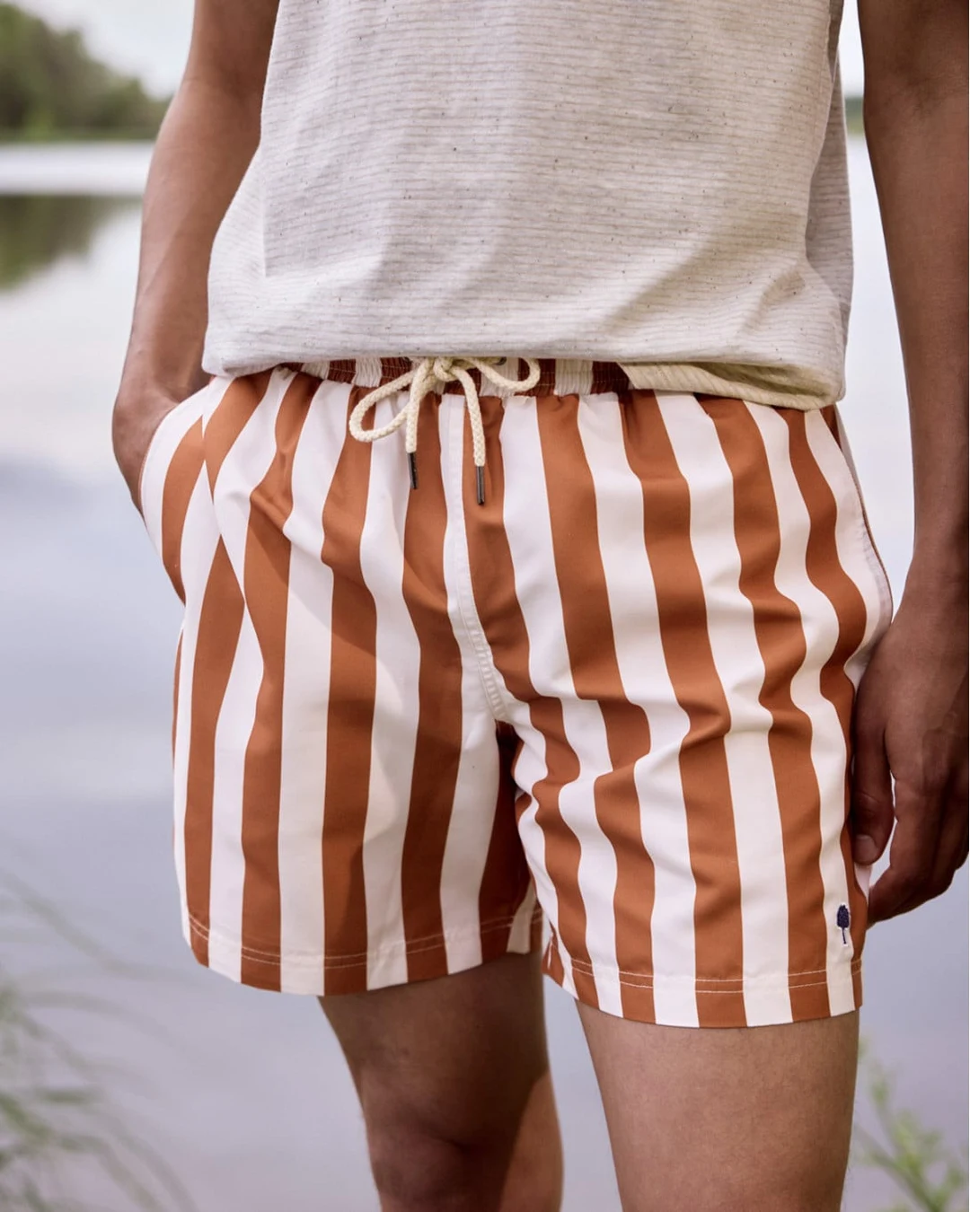 Short de bain brique et écru - MIMIZAN