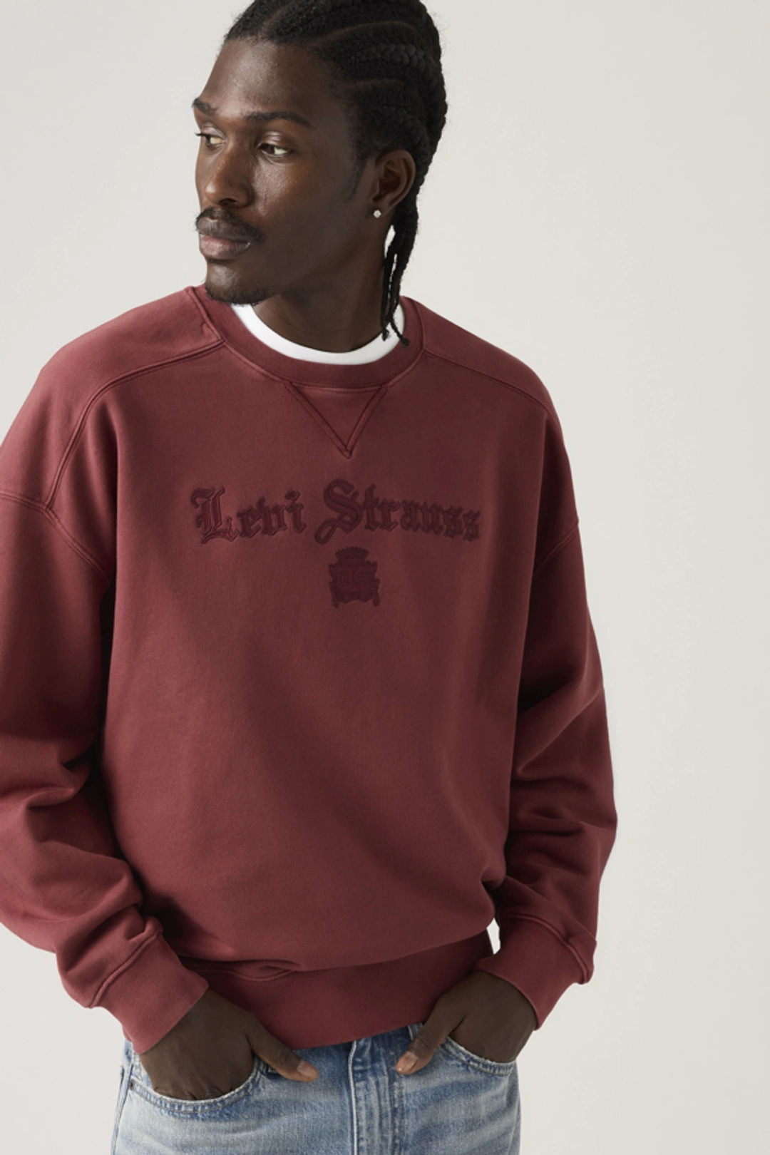 Levi's Sweat Shirt Col Rond Graphique Boxy - Homme - Rouge / Alt Prep Applique 2 Oxblood - XL