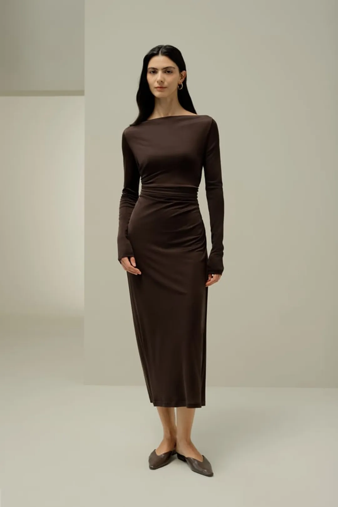 LILYSILK Robe Midi Jersey Soie Noire Élégante Froncée L