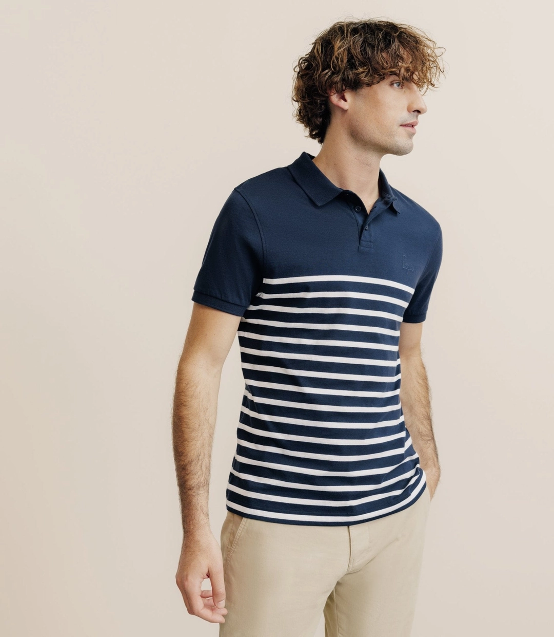 IZAC - Polo boutonné marinière marine