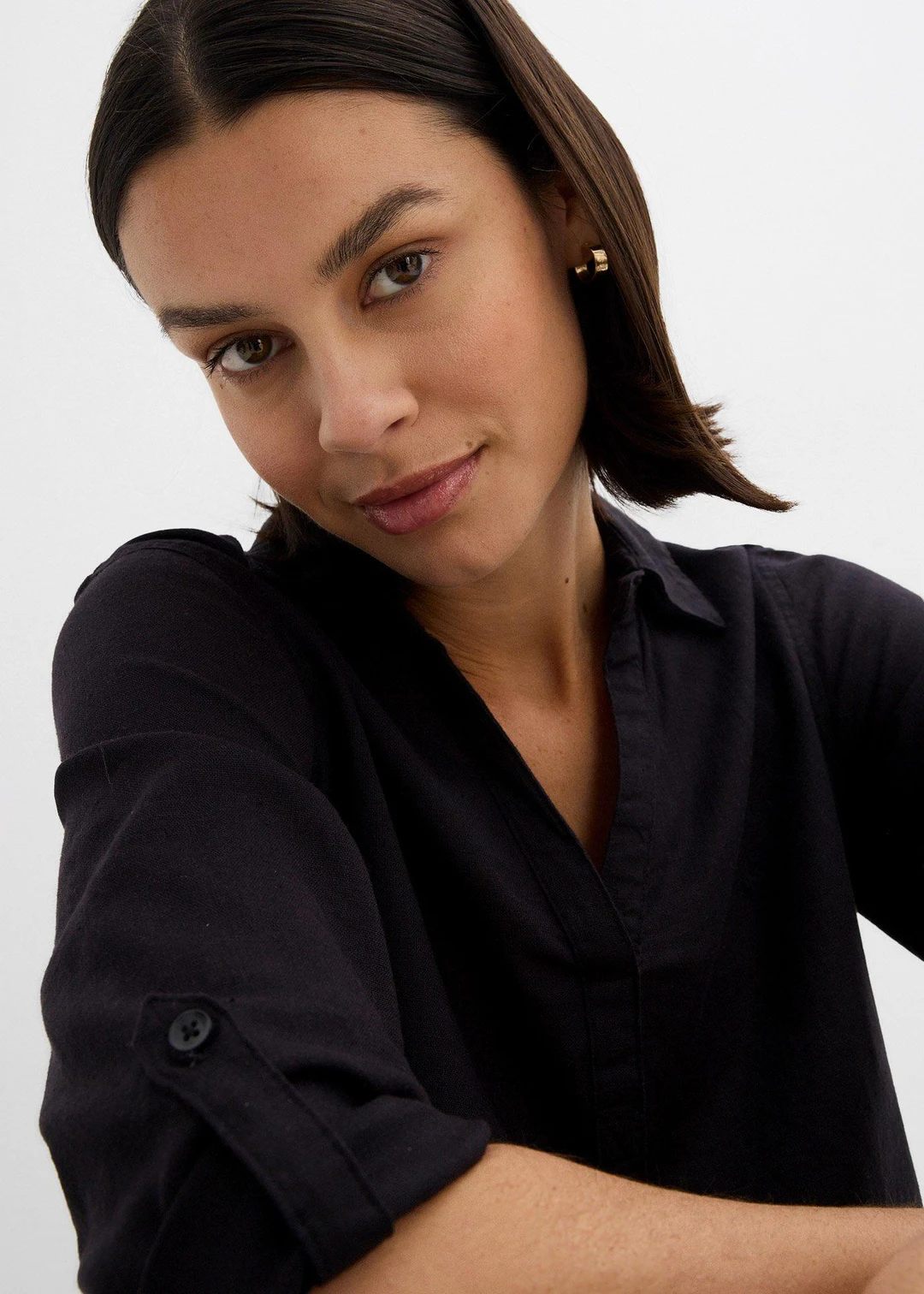 Blouse manches 3/4 en lin mélangé - 3