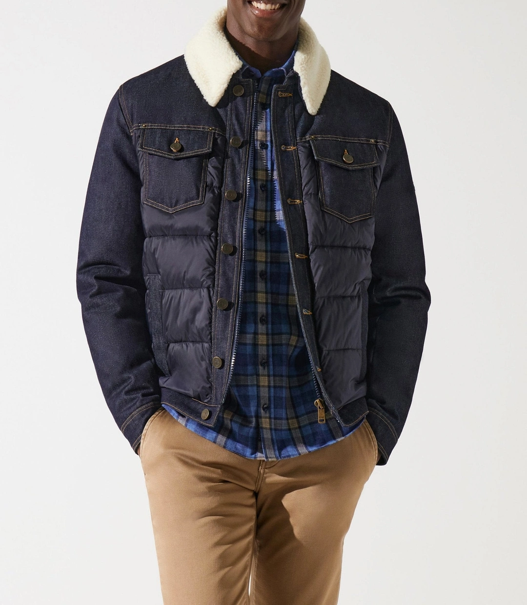 IZAC - Blouson matelasse bi_matiere marine MONTREAL