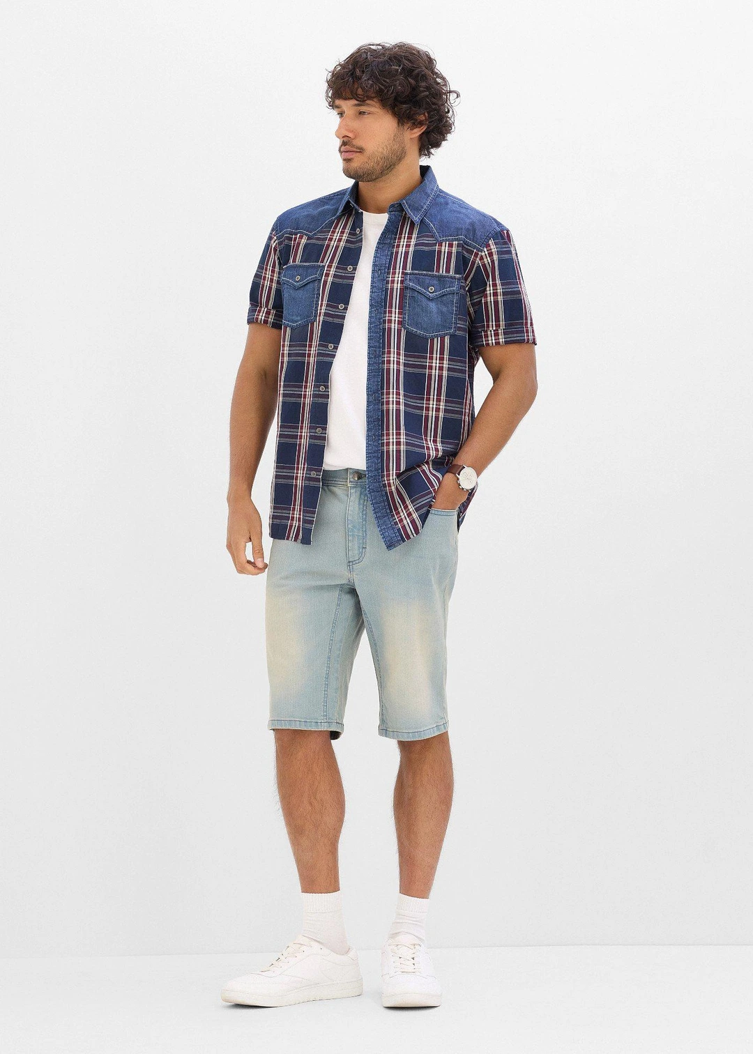 Chemise manches courtes 100% coton avec détails en jean - 2