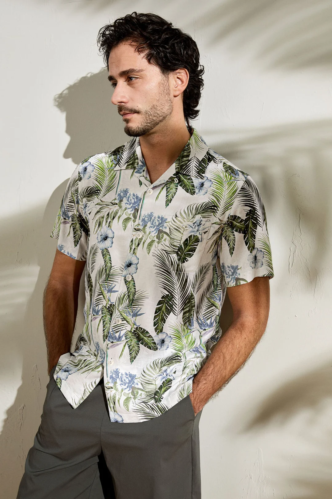 LILYSILK Chemises En Soie Pour Homme Col Ajustable Jacquard De Soie Naturellement Antibactériens Imprimé Palmiers Tropicaux L