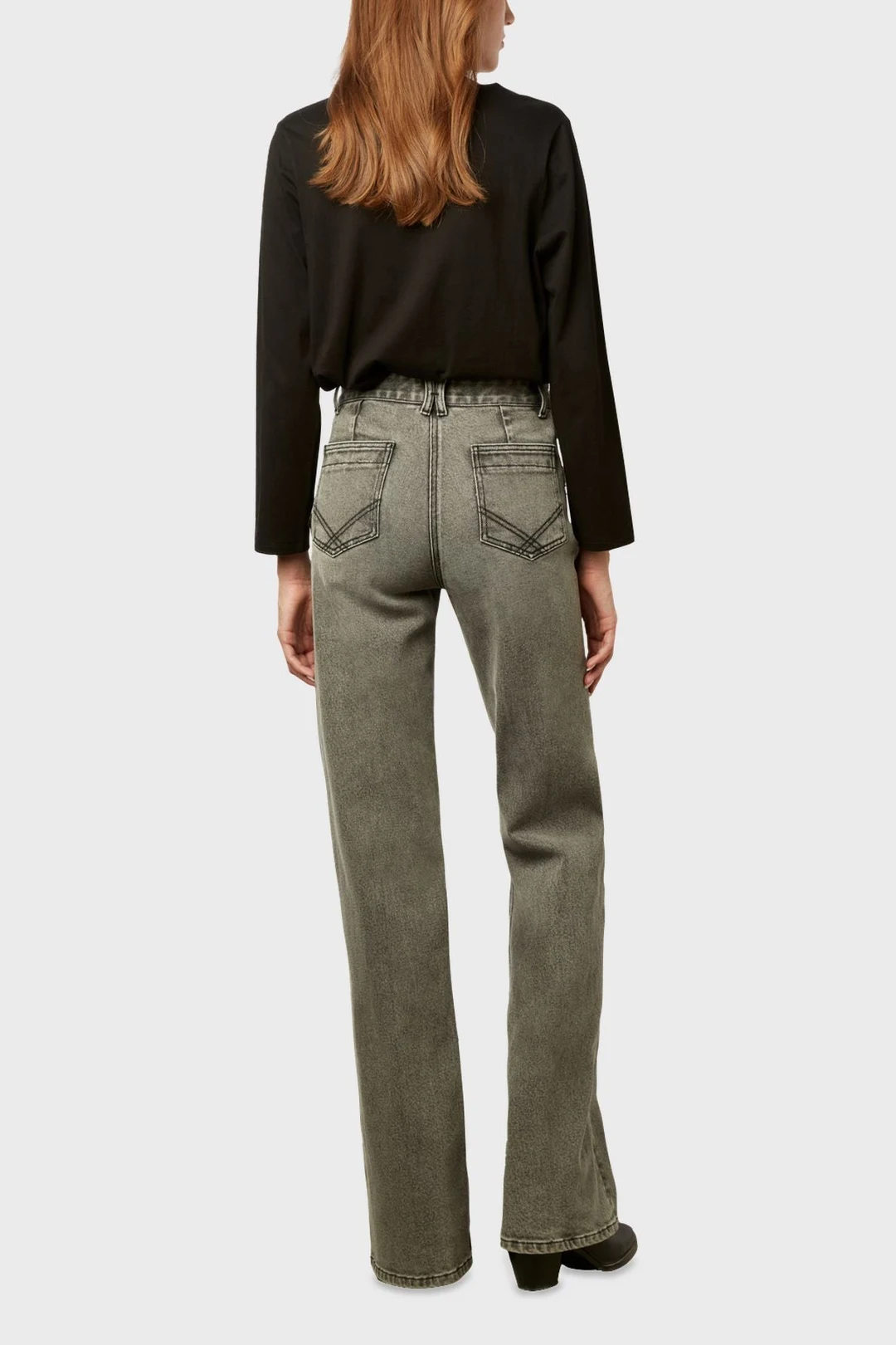 T-shirt uni au col V décoré de diamants - ARIELLE - Noir