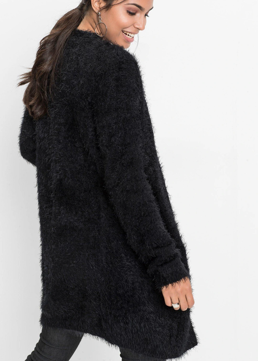 Gilet long en maille duveteuse