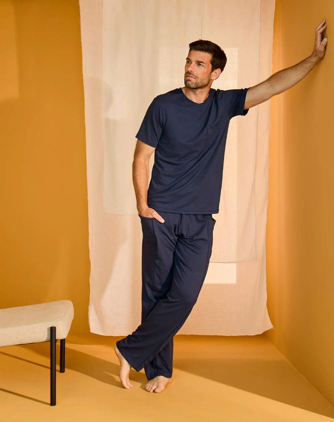 Pantalon coton modal - Marine - Lemahieu
