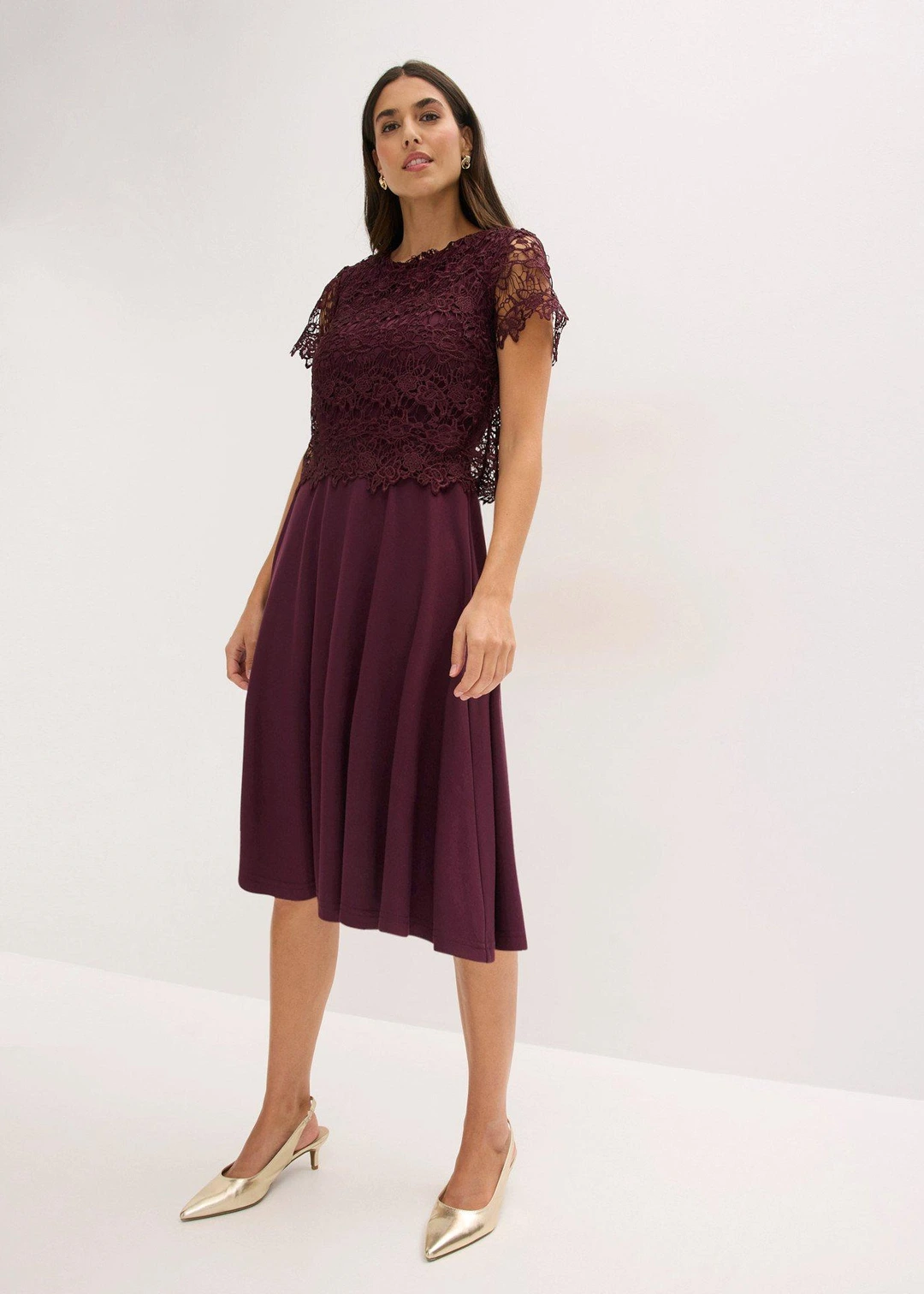 Robe midi avec empiècement dentelle - 2