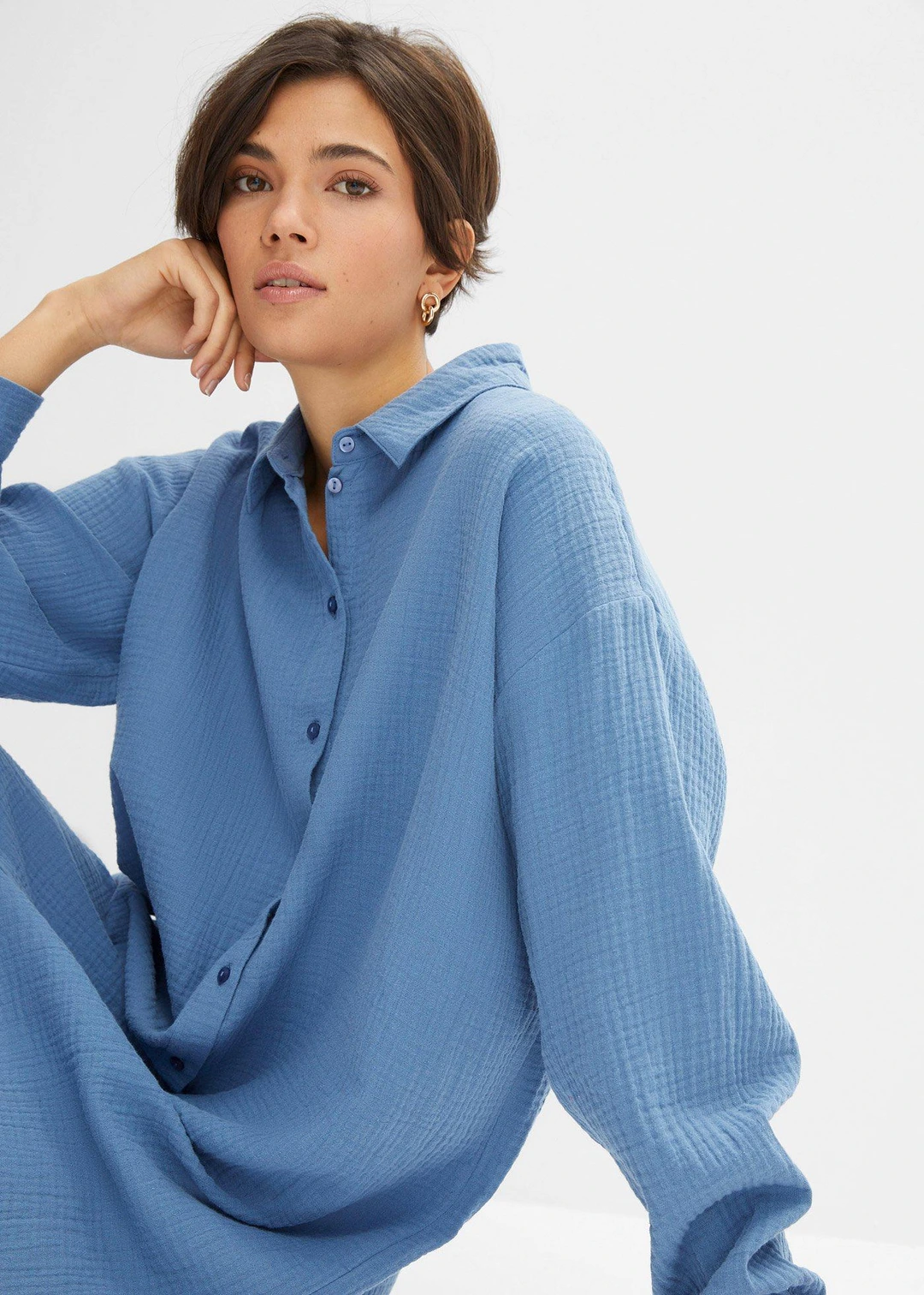 Chemisier long oversize en gaze de coton