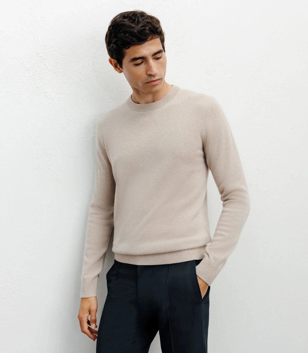 IZAC - Pull col rond 100% cachemire beige