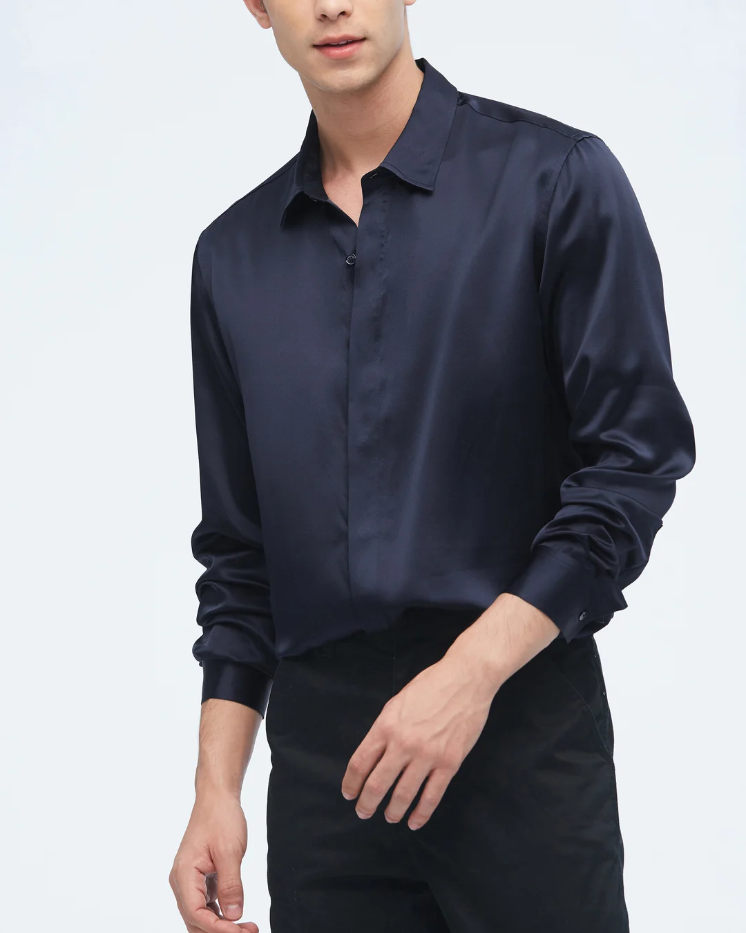 LILYSILK Chemise Classique en Soie à Manches Longues pour Hommes Noir XL