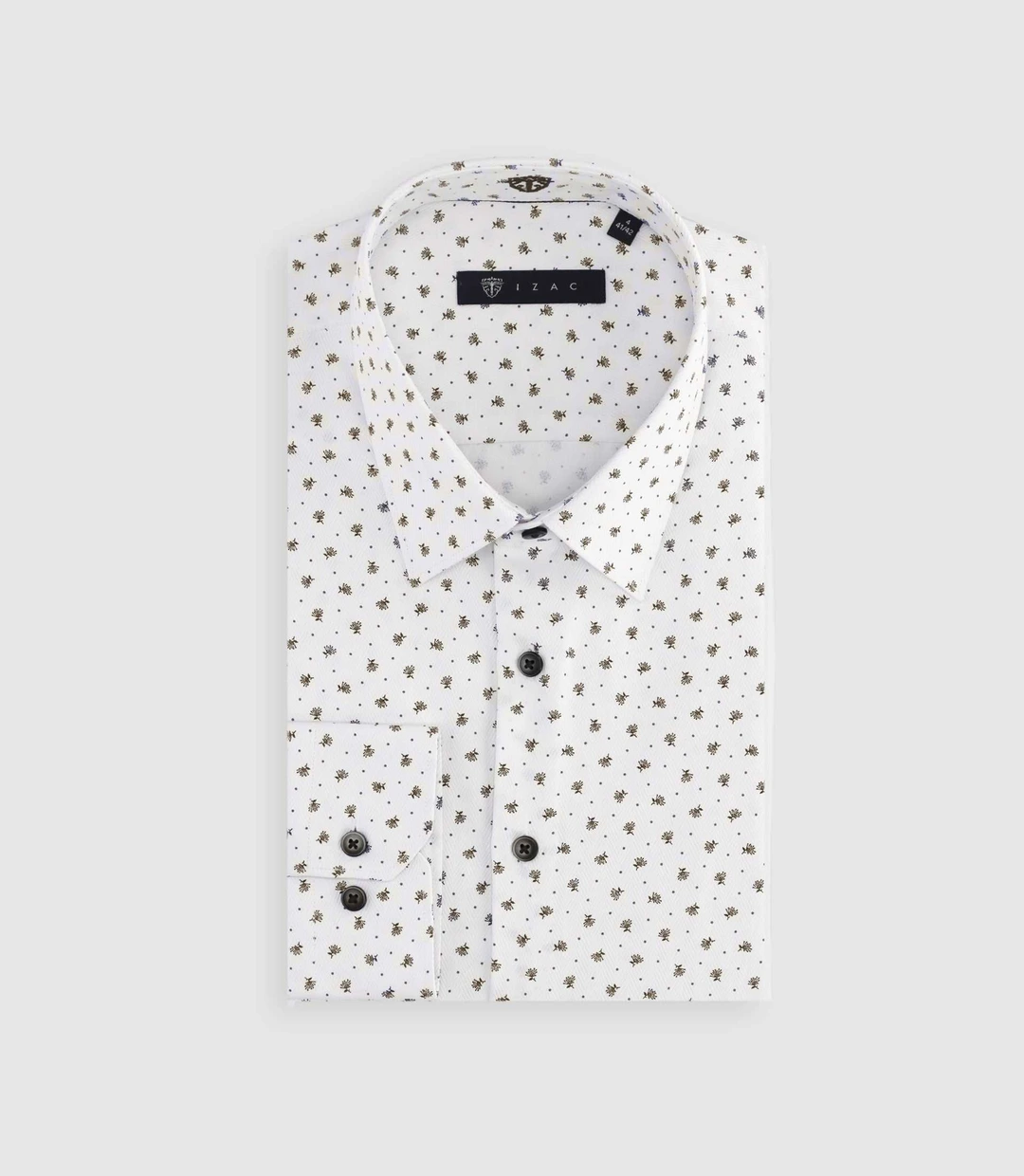 IZAC - Chemise à imprimé micro motifs blanche et camel MATTBT