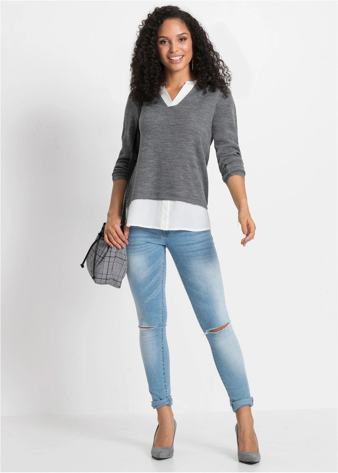 Pull en fine maille avec empiècement chemisier - 2