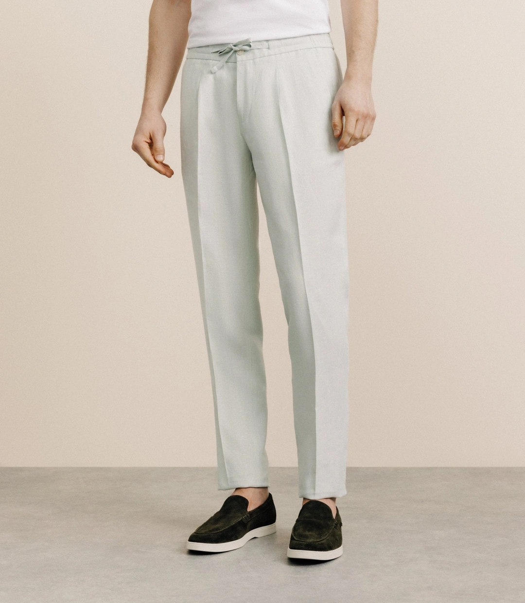 IZAC - Pantalon ville 100% lin vert eau