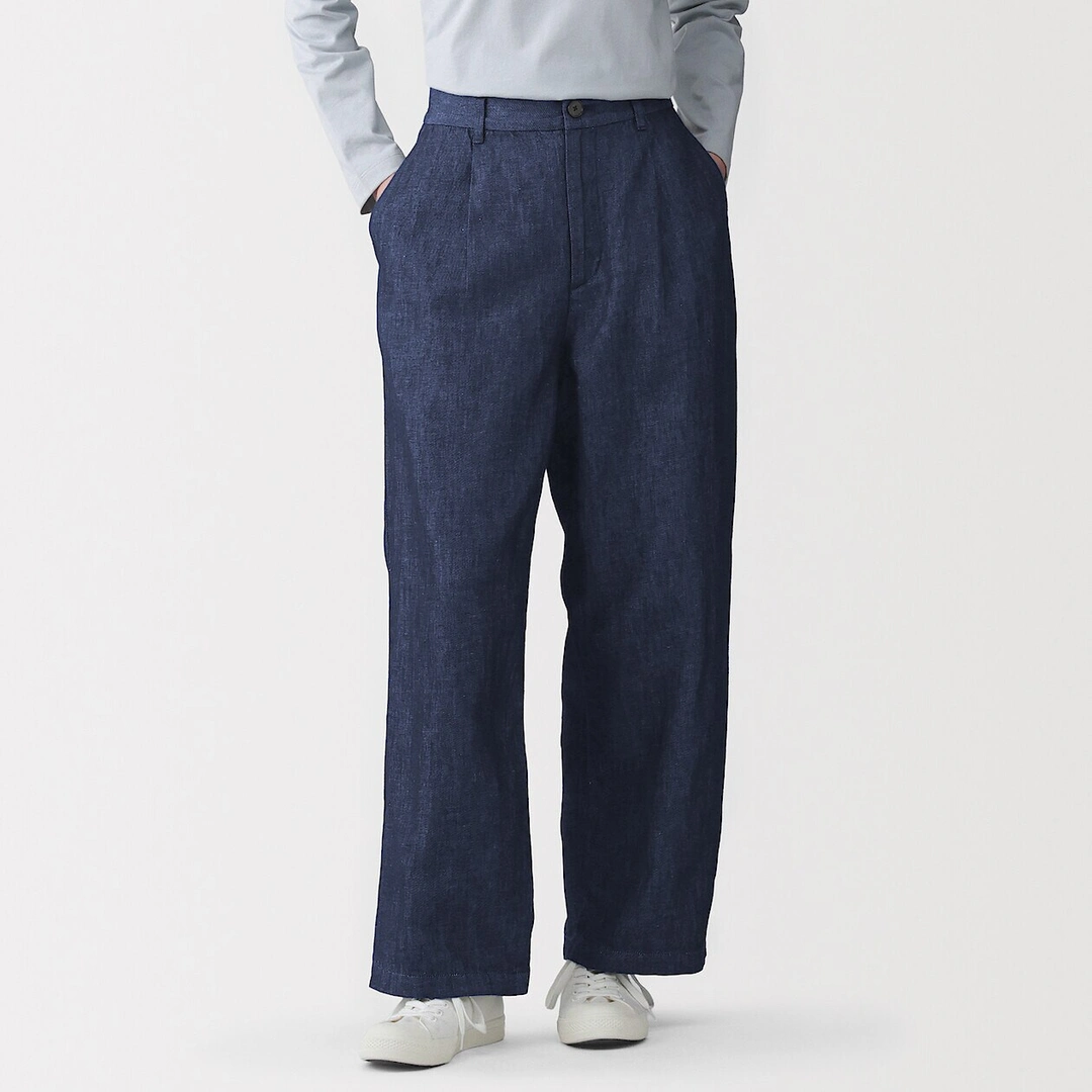 Pantalon droit en denim de mélange de chanvre pour femme