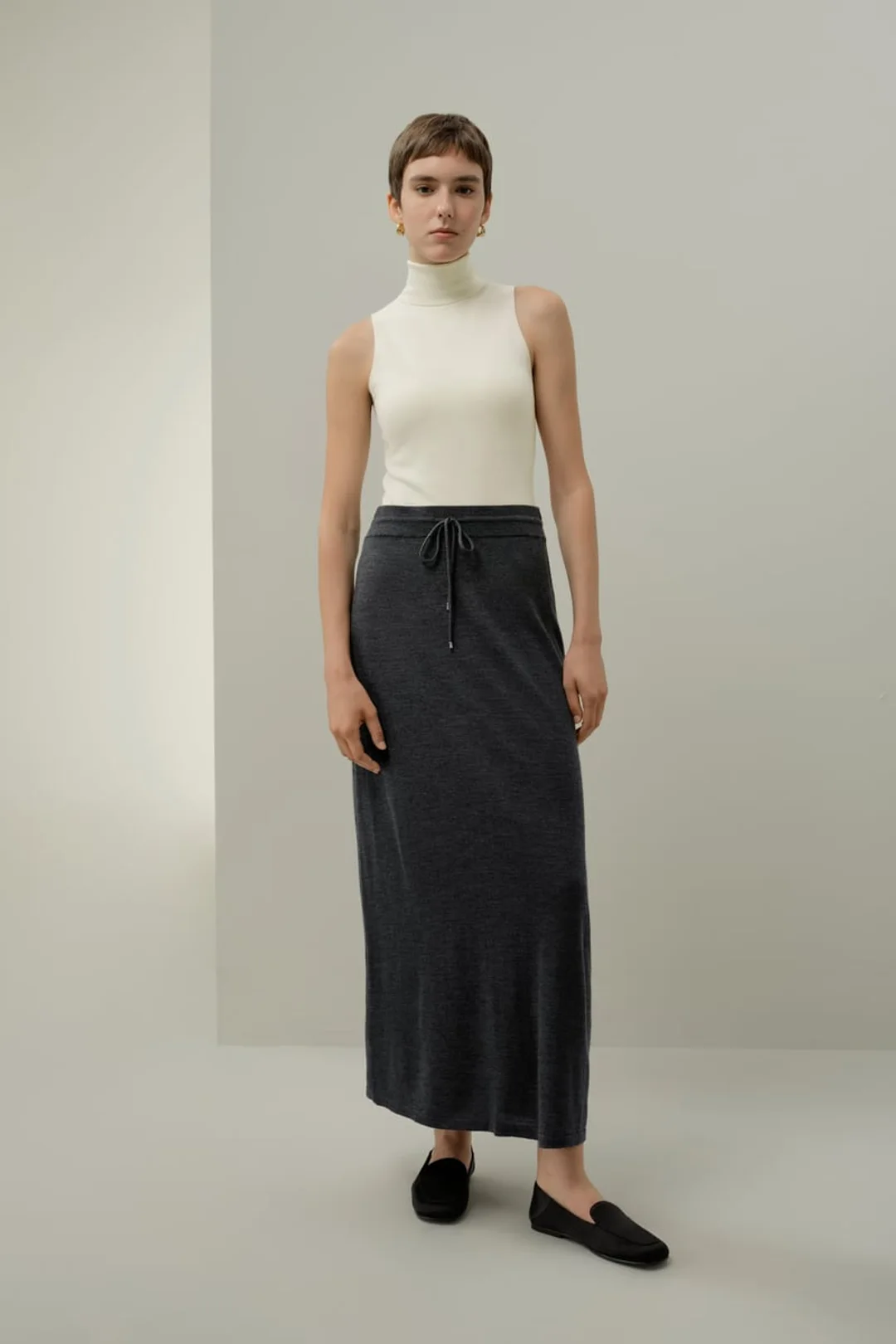 LILYSILK Jupe Longue Laine Mérinos Gris Foncé M - Douce, Chaude et Élégante pour l'Automne