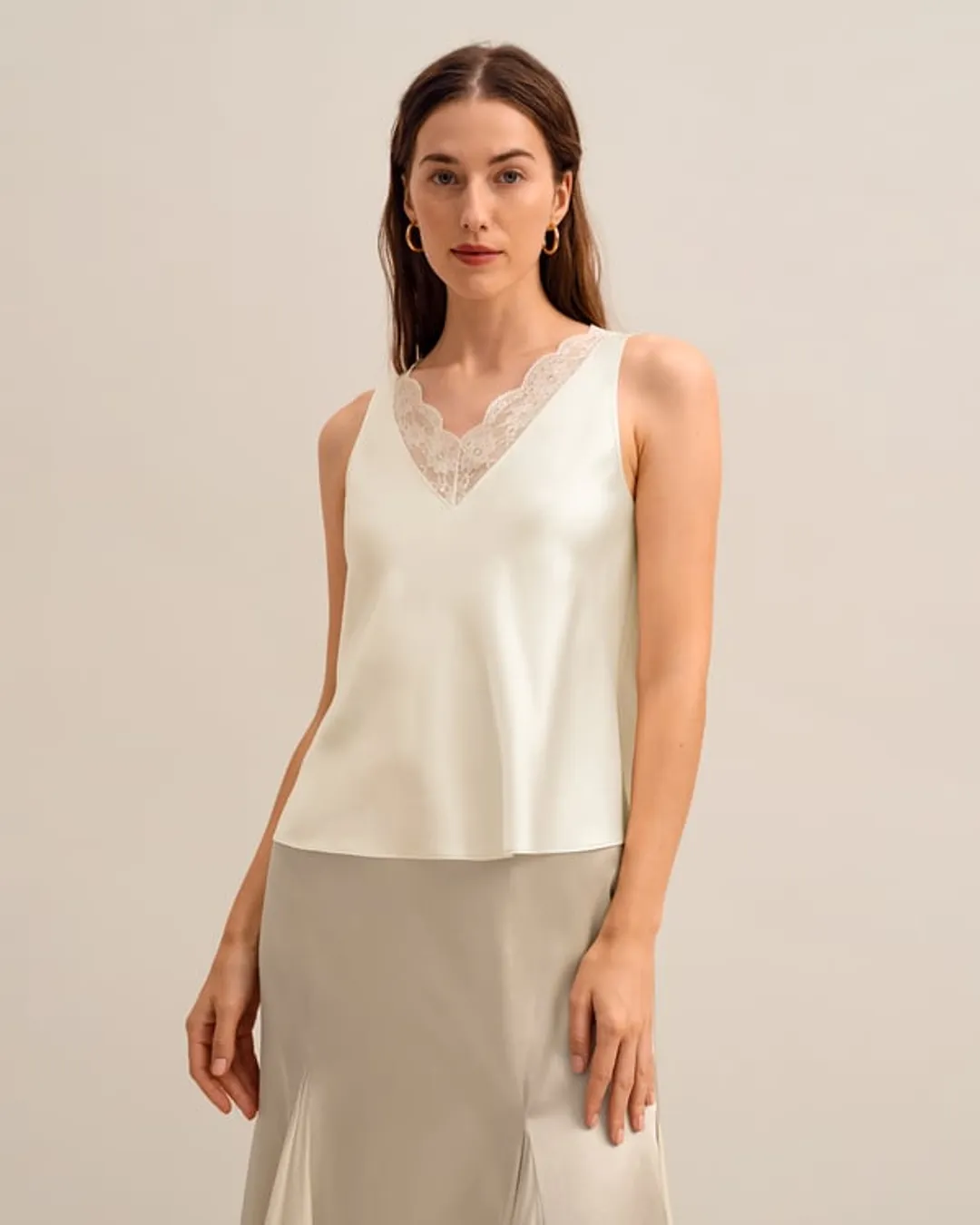 LILYSILK Débardeur Soie, V-Cou Avec Dentelle, Ultra-Douce Et Luxueuse, Soie De Mûrier, Sans Produits Chimiques Nocifs