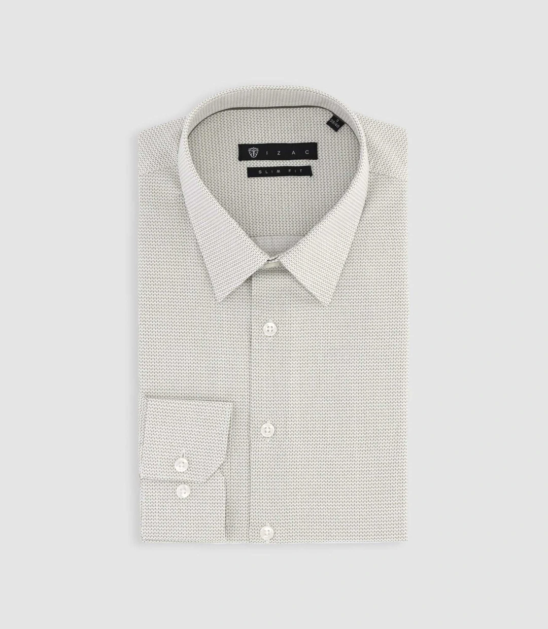 IZAC - Chemise slim imprimée micro motifs blanche et kaki PRESTO