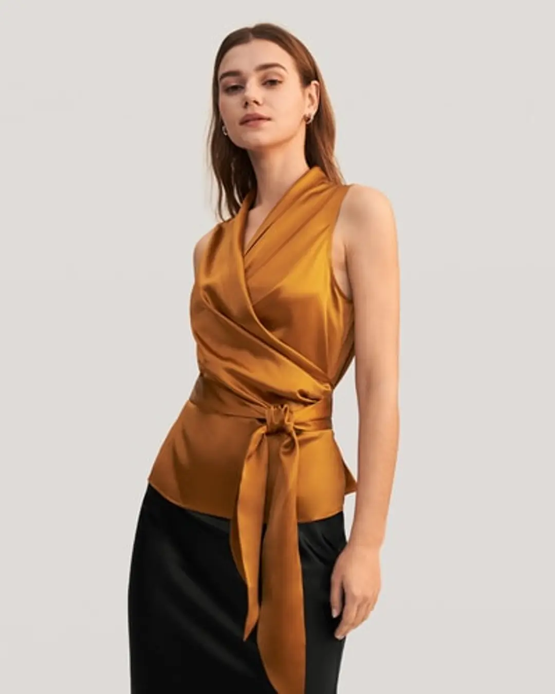 LILYSILK Chemisiers En Soie Noir Modèle Enveloppant Avec Nœud Papillon 100% Soie Naturelle Léger Et Résistant Aux Rides 36