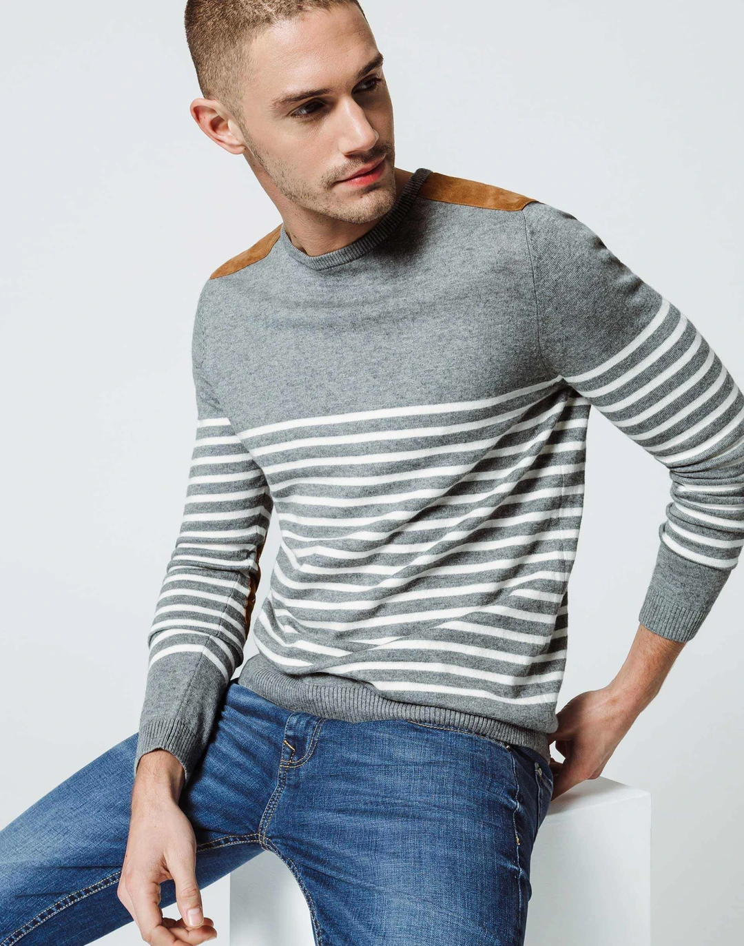 IZAC - Pull Rayé Gris Chiné