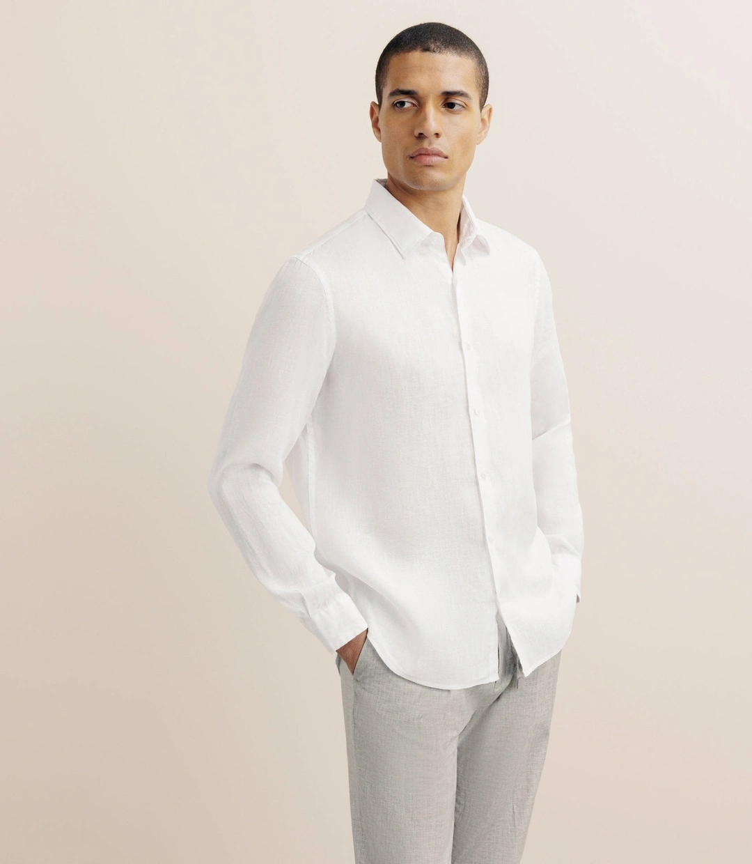 IZAC - Chemise unie 100% lin blanc