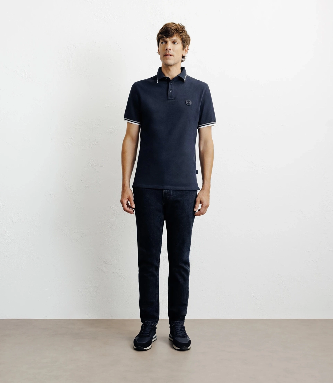 IZAC - Polo piqué boutonné marine