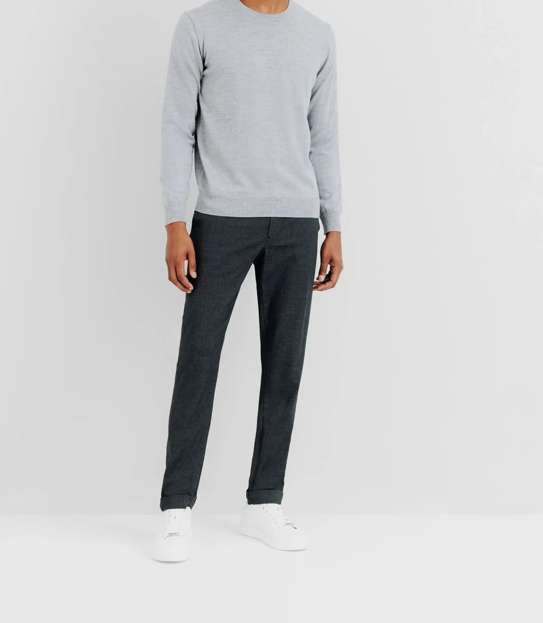 IZAC - Pull en laine mérinos col rond gris