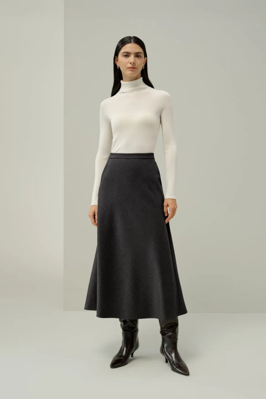 LILYSILK Jupe Trapèze En Soie Et Laine Chinée Tissu En Mélange De Soie Et De Laine Mélange De Soie Et De Laine Galet 46